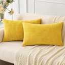 MIULEE Pack of 2 Couch Throw Pillow Covers 12x20 Inch Soft Yellow Chenille Lumbar Pillow Covers for Sofa Living Room Spring Home Decor Couch Solid Dyed Cases