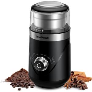 SHARDOR Electric Super Silent Blade Coffee Grinder, Timed Grind Control Rotary Knob, Adjustable Coarse to Fine for Coffee Beans, Spices & Herbs, with 1 Removable Stainless Steel Bowl, Black