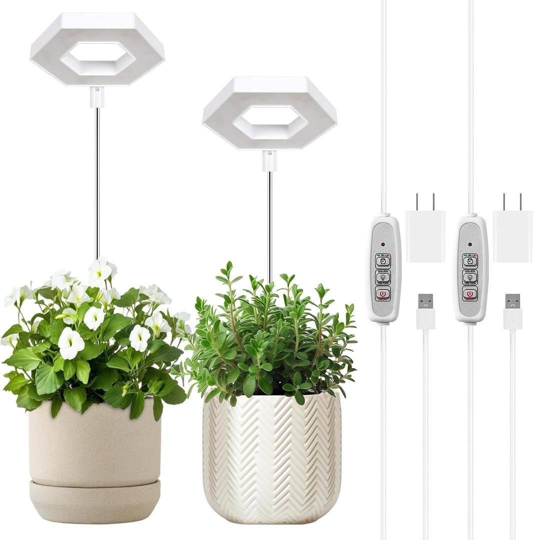 FOXGARDEN Grow Light, Full Spectrum LED Plant Light for Indoor Plants, Growing Lamp with Auto On/Off Timer 4/8/12H, 4 Dimmable Brightness, Height Adjustable, Ideal for Small Plants, 2 Packs (White)