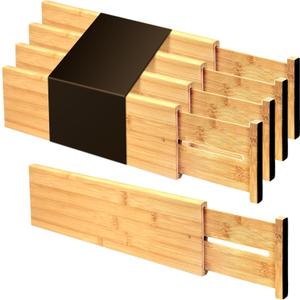 Utoplike Bamboo Drawer Dividers Large, 4'' High Adjustable Kitchen Drawer Organizers for Clothing, Spring Loaded, Works in Bathroom, Bedroom, Dresser, Desk, 4 pcs (Natural)