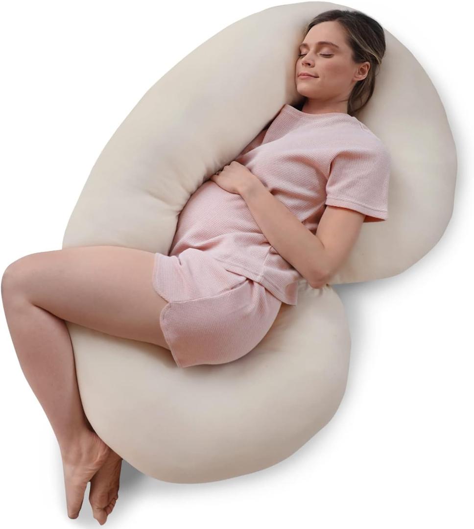 Pharmedoc Pregnancy Pillows, C-Shape Full Body Pillow – Jersey Cover Beige – Pregnancy Pillows for Sleeping – Body Pillows for Adults, Maternity Pillow and Pregnancy Must Haves, New Mom Gifts