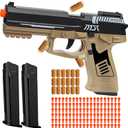Automatic Shell Ejecting Toy Gun, Fidget & Shooting Game, Realistic Toy Pistol with 120 Soft Bullets, 18 Shells & 2 Magazines, Ideal Gift for Halloween Christmas(Sand)