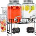 FineDine 2 Pack Glass Drink Dispenser with Stand & Stainless Steel Spigot  1 Gallon drink dispensers for parties, glass beverage dispenser Set, punch bowl for Lemonade, Juice, Infused Water & More