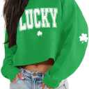 St Patrick's Day Crop Tops for Women Irish Shamrock Graphic Shirt Funny Lucky Clover Long Sleeve T-Shirt Tops (Green-1), Size Medium
