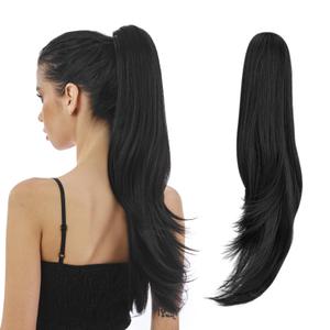 Ponytail Extension,Hair Extension Ponytail 22" Long Claw Hair Extension Synthetic Wavy Straight Hairpieces Ponytail Clip in Ponytail Wig Daily Fluffy Pony Tail for Women,Black