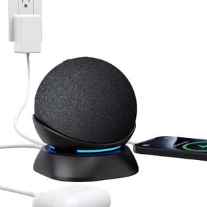 PlusAcc Stand for Dot 5th/4th Generation with USB-C and USB-A Charging Ports, Table Holder Base for Charge Cellphones and Earbuds, Non-Slip Base (Black)