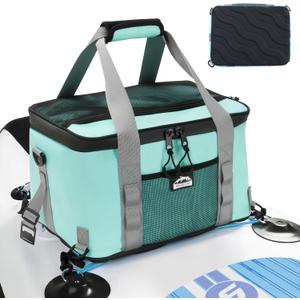 Waterproof Paddle Board Cooler, Upgraded Hard Bottom Paddleboard Cooler Deck Bag with Adjustable Strap, Bottle Opener, SUP Kayak Cooler Fits 30 Cans for Paddleboarding, Kayaking, Camping (Mint Green)