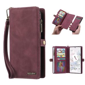 Simicoo Pixel 8 Pro Wallet case, Pixel 8 Pro Flip Leather case Card Slots Holder Zipper Purse Detachable Magnetic Cover Hand Strap Cash Pocket Pouch Wallet for Woman Man (Red)