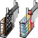 2 Pack Cabinet Door Organizer, Over The Cabinet Door Organizer with Double Towel Bar, Cutting Board Organizer, Kitchen Cabinet Towel Holder with Foil and Wrap Organizer