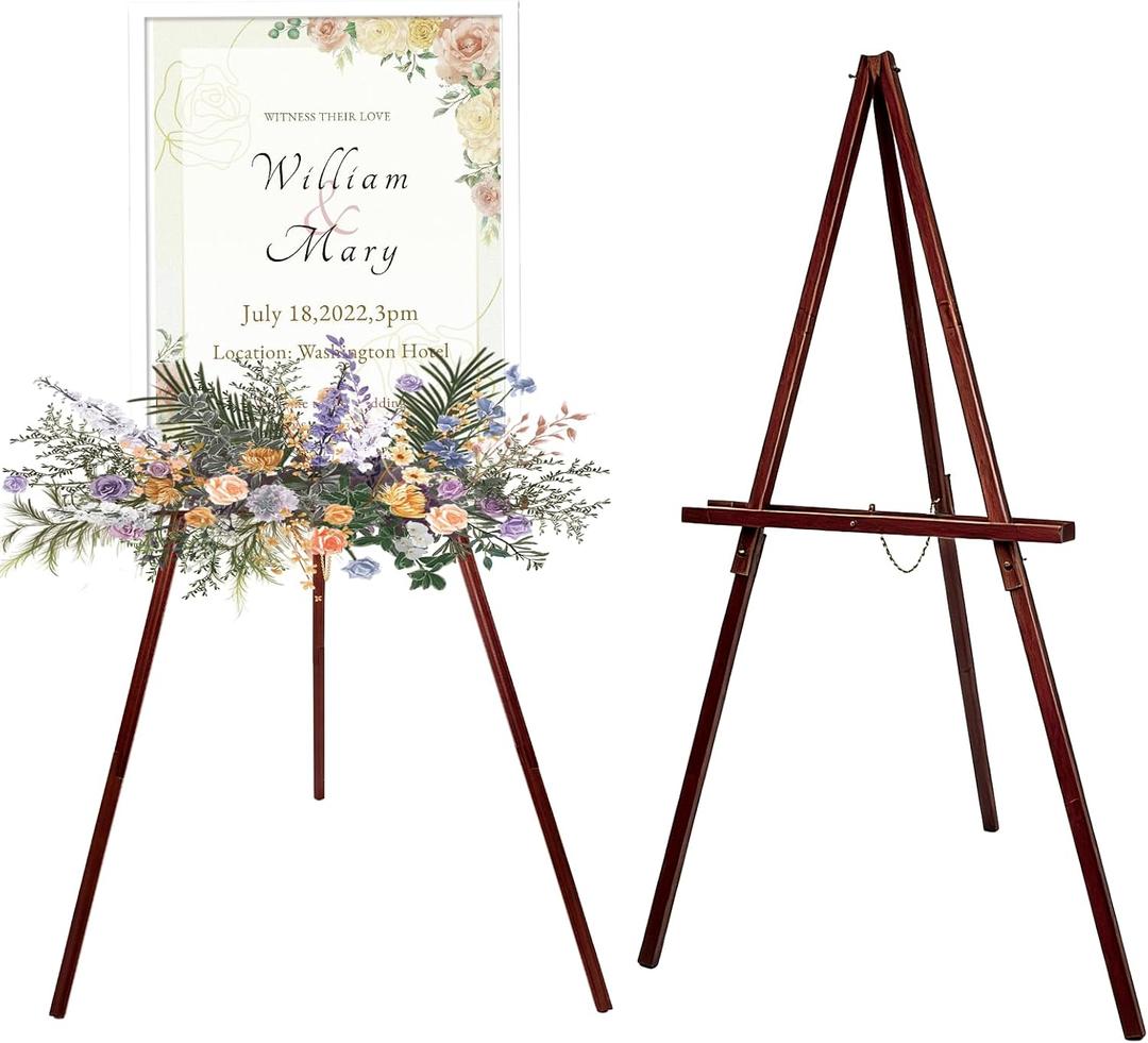 Wooden Easel Stand for Sign, 60" Portable Painting Easel, Adjustable Poster Stand with Tripod Easel, Wedding Easel Standing for Welcome Sign Stand (Brown), 21.65 x 60 inches