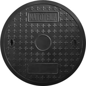 Round Manhole Cover 24in - NO FRAME,Fiberglass Recessed Solid Top Covers,Replacement FRP Septic Tank Lid,23.6in Corrugated Pipe Cover for Ribbed Pipe,Non-slip Reinforced Sewage Basin Covers (Black)