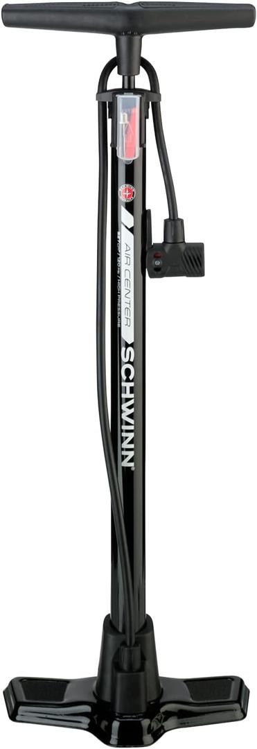 Schwinn Air Center Series or Basic Floor Pump, for a Range of Bikes, 100, 120 or 160 PSI, Soft Grip Handle, Dual Head for Schrader and Presta Valves, Manual Air Pump