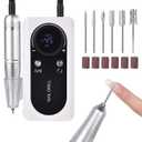 Electric Nail Drill Machine 45000RPM Professional Cordless Rechargeable Portable Nail File Removing Polishing Acrylic Gel Nails with 6 Drill Bits & Sanding Bands, for Nail Salon Home, White