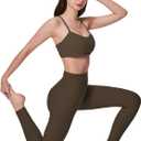 High Waisted Leggings for Women - Fold Over Tummy Control Yoga Leggings Compression Workout Athletic Gym Pants (Brown, L)