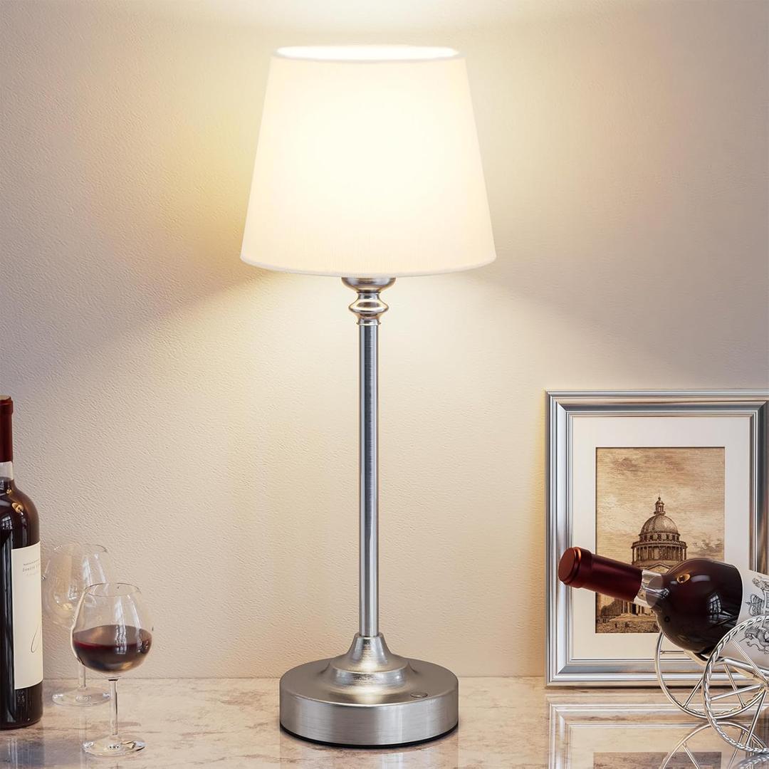 Kakanuo Cordless Table Lamp Rechargeable Silver - 1 Pack 4000mAH Battery Operated Lamp for Decor, 3000K Stepless Dimming Touch Control Wireless Lamp for Bedroom, Dining Table, Counter, Living Room
