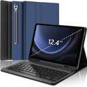 Galaxy Tab S9 FE+/ S9+ /S10+ 12.4 Inch Case with Keyboard, Detachable Bluetooth Keyboard with Pen Holder for Samsung Tab S10+ Plus/S9+ Plus/S9 FE+ Plus/S8+ Plus/S7FE/S7+ Plus 5G 12.4", Navy Blue
