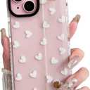 NITITOP Compatible with iPhone 15 Case Clear Cute Pattern Design for Women Girls with Wrist Adjustable Hand Strap Kickstand Grip Holder Soft TPU Slim Protective Phone Cover - Love Hearts