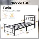 Lutown-Teen 12 Inch Twin Bed Frames with Victorian Vintage Headboard and Footboard, No Box Spring Needed, Heavy Duty Metal Mattress Foundation, Noise Free, Easy Assembly, Black