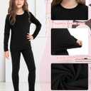 Silkfly 2 Pack Girls Thermal Underwear Set Fleece Lined Thermals Top and Bottom Base Layer for Girls Winter (Black, XS)