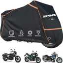BENVOL 420D Heavy Duty Motorcycle Cover Waterproof Outdoor, 5000mm Rainproof Material Motorbike Cover with 2 Windproof Buckles, Lock Holes & Wide Reflective Strips, Anti-UV Sun Dust Protection (Black-XXL(96.5*41*51))