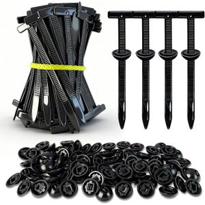 2 x Nylon Universal Cable Tie Buckle–Heavy Duty Self-Locking Zip Ties Holder with Pin & Button Design, Plastic Cable Ties Tool Fasteners Car Body, UV Resistant Zipties for Car Daily Auto Fixing (100Pcs)