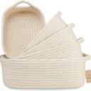 NaturalCozy 5-Piece Rectangle Storage Basket Set- Natural Cotton Rope Woven Baskets for Organizing! Small Basket for Montessori, Baby Nursery, Dog Toy Baskets, Cat Toy Box, Bathroom Organization Bin (Beige)