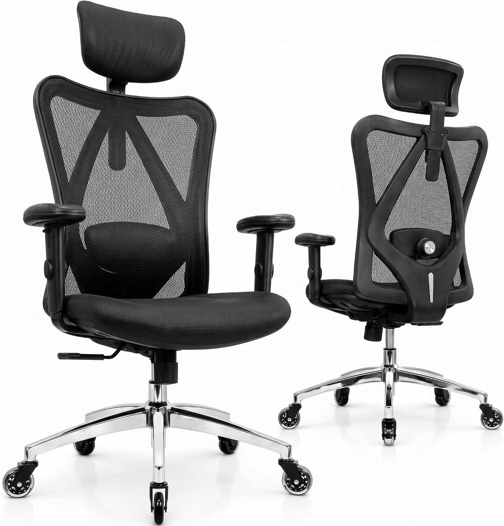 Duramont Ergonomic Office Chair with Rollerblade Wheels, Lumbar Support| High Back Chair with Breathable Mesh | Thick Seat Cushion, 26D x 23.6W x 42H in