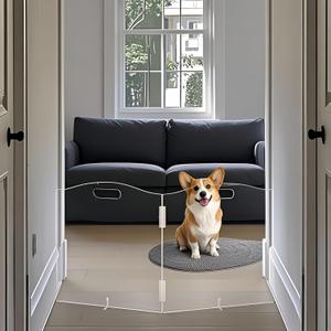 Clear Acrylic Dog Gate for Indoor Use  2 Panel Pet Gate for Doorways, No Drilling, Foldable Dog Barrier,Foldable Doggy Cat Fence with Support Feet for Home, Stairs, and Puppy Playpen