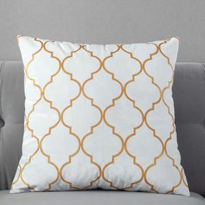 TAOSON Pack of 2,Moroccan Quatrefoil Geometric Bronzing Printed Cozy Soft Throw Pillow Cases Cushion Covers Shells for Sofa Couch Bed Home Decoration 18 x 18 Inches, White and Gold (18" x 18" (Pack of 2), 04-white)