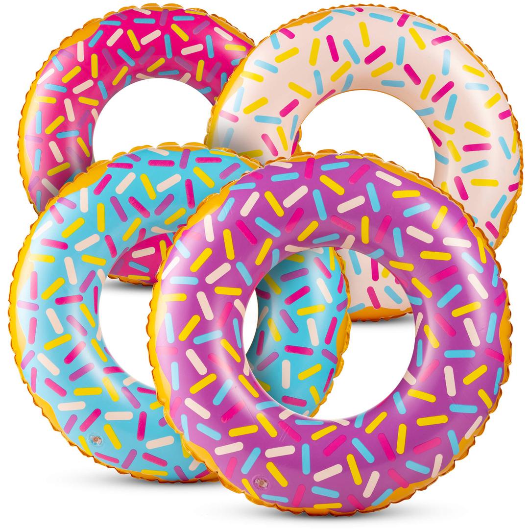 Inflatable Donuts - (Pack of 4) 24 Inch Donut Pool Float for Kids Ages 2-6, Pool Tube, Assorted Swim Rings with Sprinkles for Pool Floaties, Party Decorations