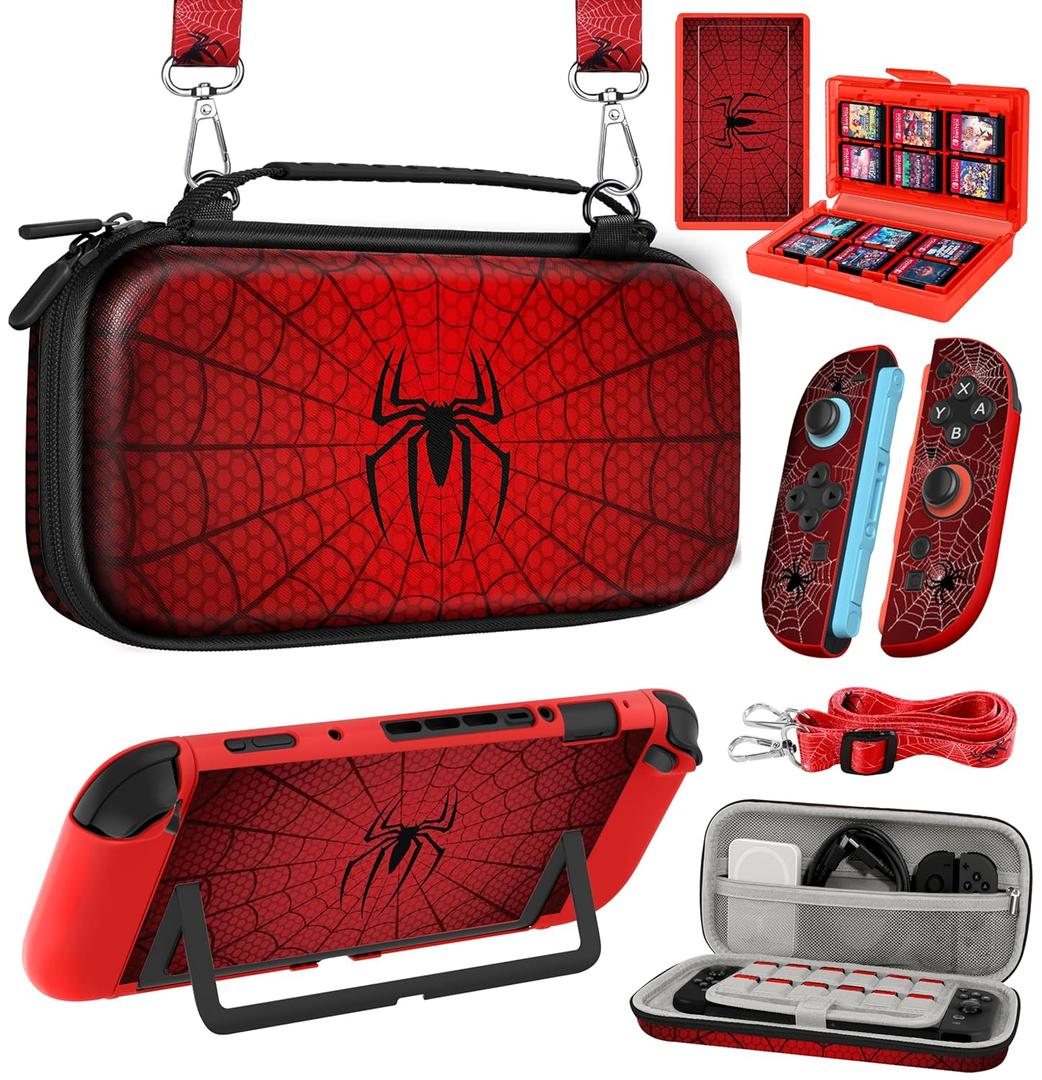 Gurgitat 6in1 Kits Accessories Bundle for Nintendo Switch 2 2025 - Cute Carrying Case, Protective Cover, Grips, Thumb Grips, 24 Game Holder, Shoulder Strap Teens Boys Girls, Red [video game]