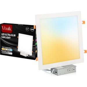 Vtuik 11 Inch Square LED Recessed Ceiling Light 5CCT for Kitchen Retrofit, Ultra Thin Canless Wafer Downlight Damp Rated for Bathroom, 24W Dimmable 1920LM for Living Room ETL FCC