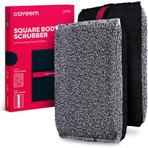 Caveem Exfoliating Body Scrubber, Large Bath and Body Scrub Buffer, Dual Texture Body Exfoliator for Remove Dead Skin, Soft and Rough Lightweight Square Sponge for Shower (2 Pack)
