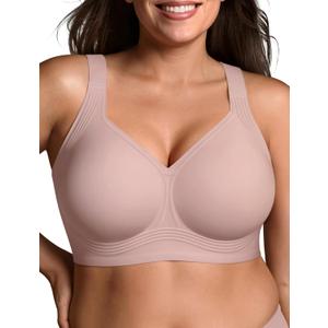 LetsJoli Bras for Women Supportive Wireless Push Up Bra Full Coverage No Underwire Seamless Plus Size for Older Women (X-Large, Dusty Rose)