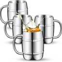 4 Pcs 304 Stainless Steel Barrels Mugs 15 oz Double Wall Coffee Cup Beer Stein Cup with Handle for Party Travel Tumbler Tea Insulated Cold Hot Drinks