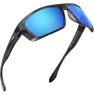 KastKing Huzzah Polarized Sport Sunglasses for Men and Women, Ideal for Driving Fishing Cycling and Running,UV Protection (Frame: Gloss Tal Gray /Lens: Smoke - Blue Ocean Mirror)