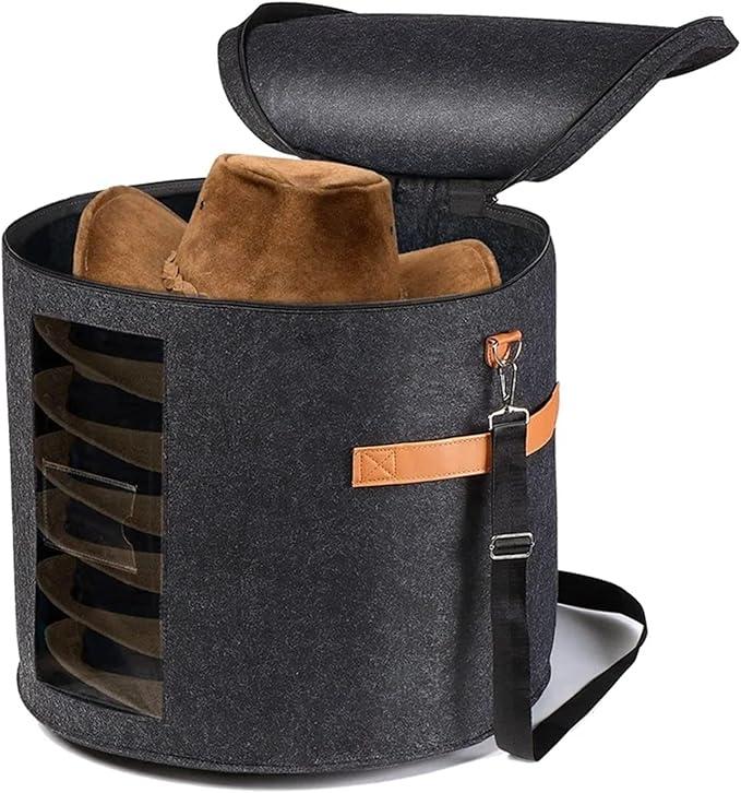 Hat Storage Box Round Hat Storage Box Foldable Hat Box with Lid for Stuffed Clothes and Animal Toy, Carrying Organizer Box for Hat (Dark Grey)