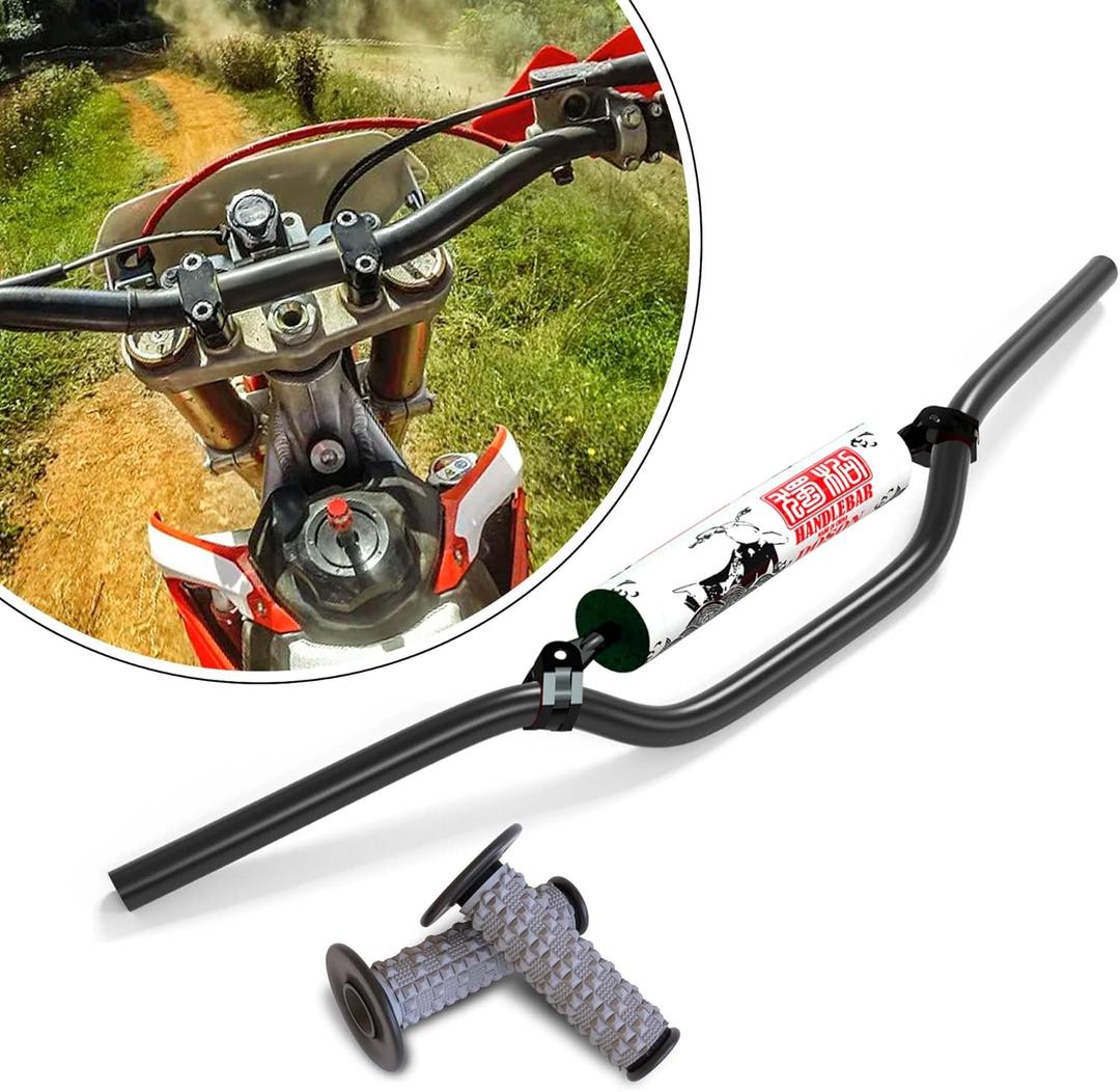 7/8" Motorcycle Handlebars Aluminum Dirt Bike Handlebars with Foam Pad Grips for Pit Bike,Mini Bike,ATV,Honda Grom,KLX110,Ninja 650R CRF70 SSR127 Surron Ridstar Q20 BMX (Black)