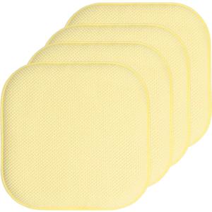 Sweet Home Collection Chair Cushion Memory Foam Pads Honeycomb Pattern Slip Non Skid Rubber Back Rounded Square 16" x 16" Seat Cover, 4 Pack, Yellow