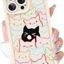 Cute Case for iPhone 16 Pro Max Case with Coloful and Black Cats Cat Pattern Design for Women Girls Boys, Aesthetic Kawaii Animal Soft Bumper Drop Protection Protective Phone Cover, White