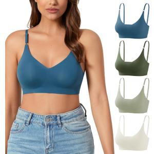DEANGELMON V Neck Bra Padded Seamless Adjustable Straps Bralettes Everyday Basic Sleeping Bras Pack o 3 (Medium)