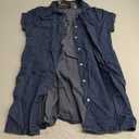 Zilcremo Women Denim Shirt Dresses Short Sleeve Distressed Jean Dress Button Down Casual Tunic Top (Large, Navy)