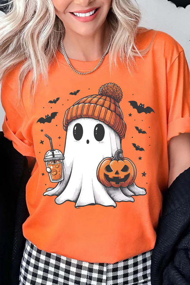 Cute Ghost Graphic T-Shirt, Halloween Pumpkin Design for Trick or Treat Fun and Spooky Season Celebrations
(XL, Orange)