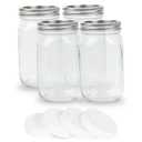 4 Pcs 32 oz Clear Wide Mouth Mason Jars with Airtight Lids and White Plastic Lids, Canning Jars for Overnight Oats, Food Storage and More