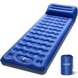 OGERY Sleeping Pad, Ultralight Inflating Sleeping Pad for Camping with Pillow Built-in Foot Pump, 6" Extra-Thick Reinforced Camping Pad for Hiking, Backpacking, Tent, Single,Blue