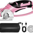 Cordless Electric Scissors, 4V Rechargeable Box Cutter & Cardboard Cutter with LED Light, Safety Lock - Rotary Cutter for Fabric, Leather, Carpet, Plastic, Crafting, Sewing with Storage Box (Pink)