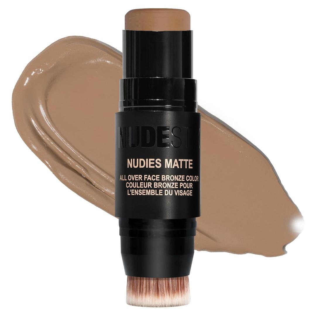 Nudestix Nudies Bronze All Over Matte Bronzing Stick 3-in-1 Cream Bronzer for Cheeks, Eyes & Lips with Built-In Brush | Natural Contour & Sun-Kissed Glow