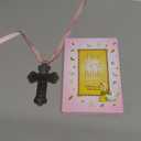 Baby Girl First Bible and 4 Inch Pewter Baptism Guardian Angel Crib Cross