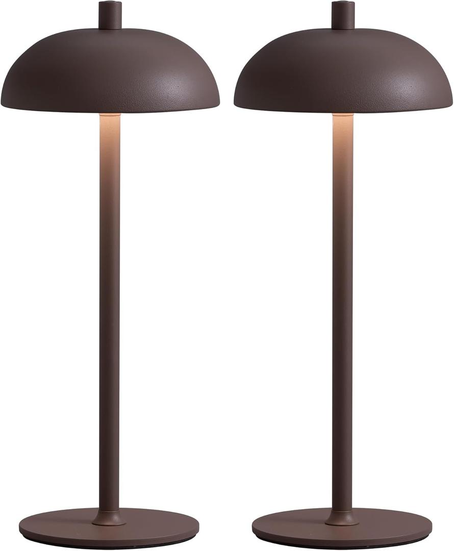NEWSEE Cordless LED Table Lamp Set of 2, Modern Portable Desk Lamp, 3 Color Stepless Dimming Built-in Rechargeable Battery Lights, for Bedroom, Patio, Outdoor, Restaurant, Bedside Night Lamp(Brown)
