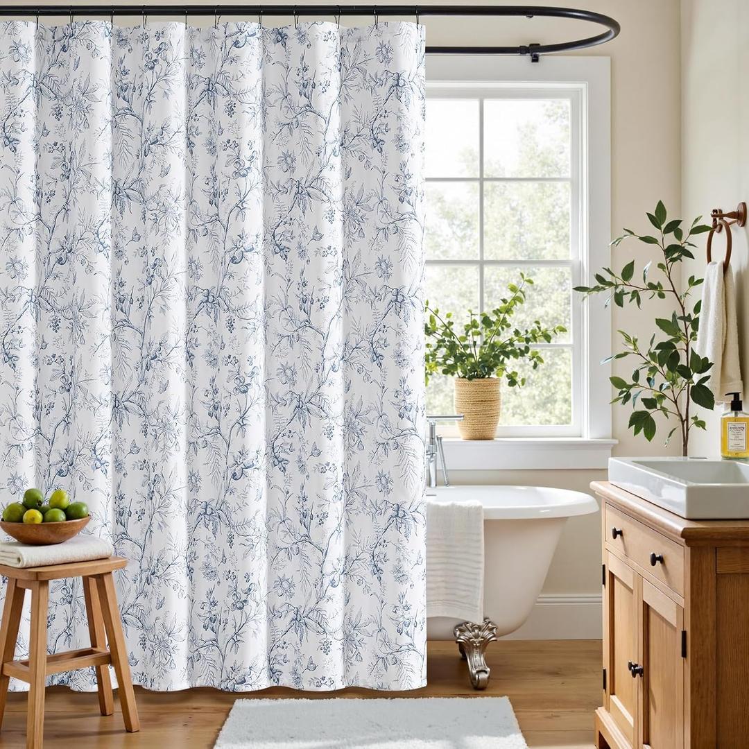 jinchan Vintage Floral Shower Curtain Waterproof Fabric Flower Plant Shower Curtains for Bathroom Elegant Luxury with 12 Hooks Botanical Blue 70x72 Inches